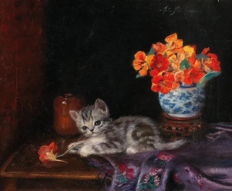 Pintura "Un gatito juguetón" de Meta Plückebaum
