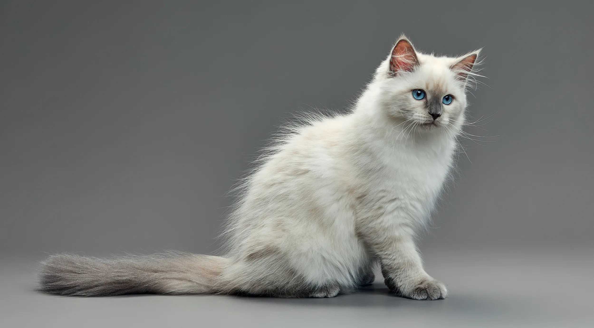 Gato birmano de ojos azules y pelaje semilargo.