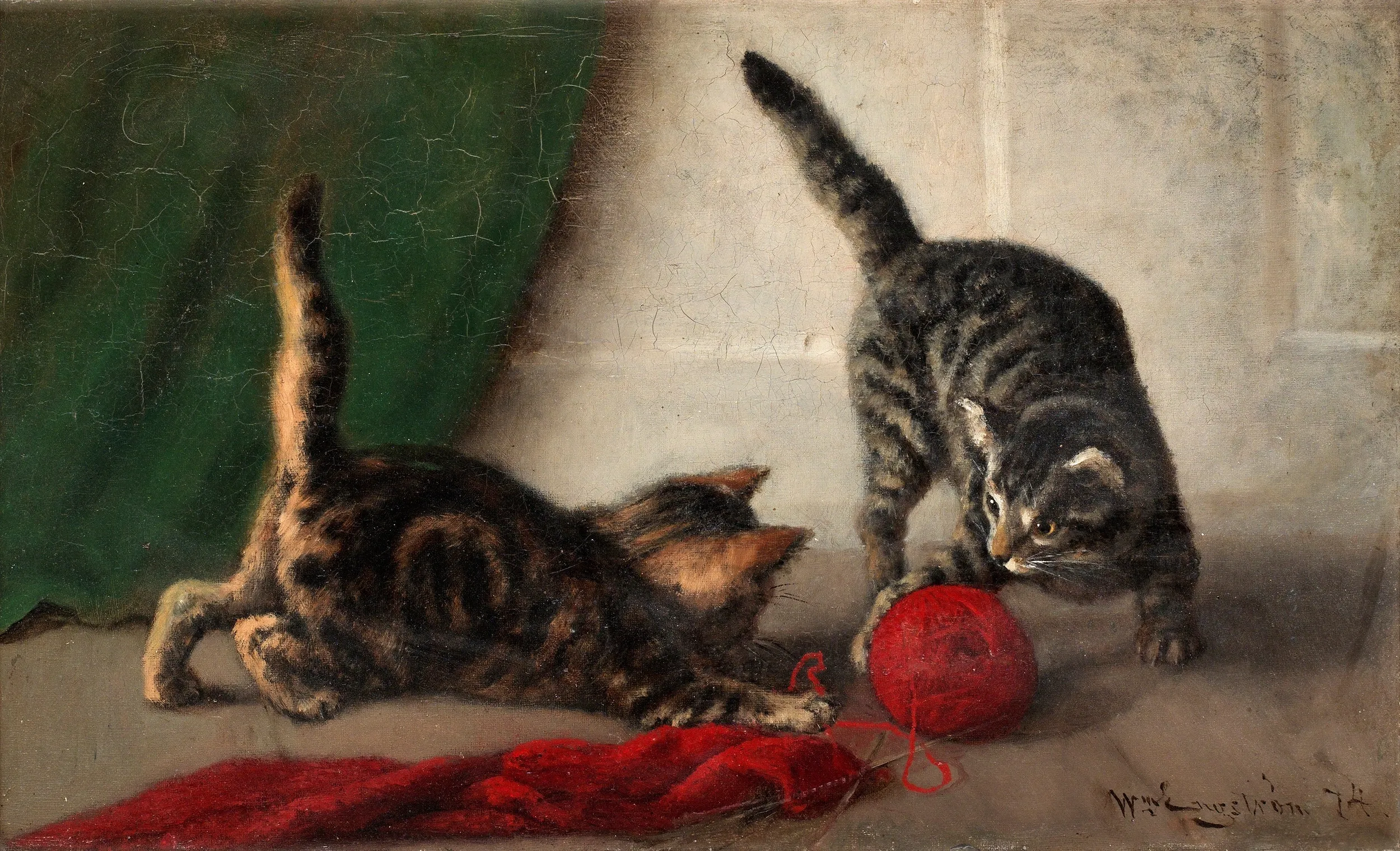 Pintura "Gatos jugando" de Vilhelm Oskar Engström